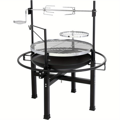 BBQ Fire Pit 33 Inch Wood Burning Outdoor Fire Pit with Swivel Cooking Grate, 2 Removable Grills for Backyard Patio Picnic Outside Camping