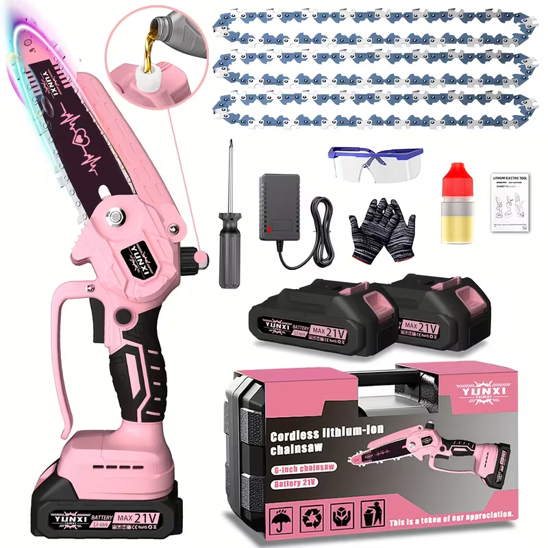Cordless Electric Pruning Saw Handheld Mini Chainsaw Wireless Portable Tree Branch Cutter with Safety Lock Rechargeable Battery for Yard Garden Trimming