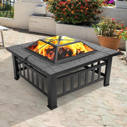 Fire Pit | Square Outdoor Metal BBQ Patio Backyard Camping Fireplace