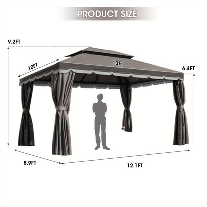 Patio Gazebo 10x13 FT Heavy Duty Double Roof with Mosquito Netting
