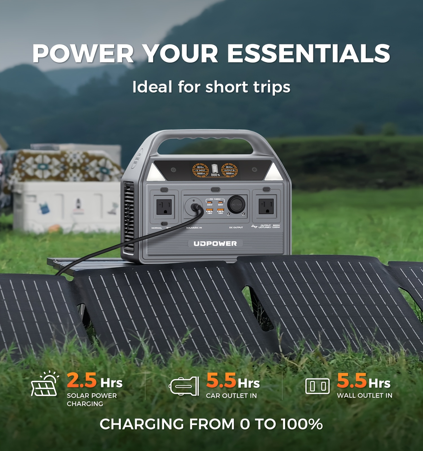 Portable Power Station 600W LiFePO4 596Wh Solar Generator – 9 Outputs AC/PD/USB/DC, LED Light, Emergency Backup for Camping, Home & RV