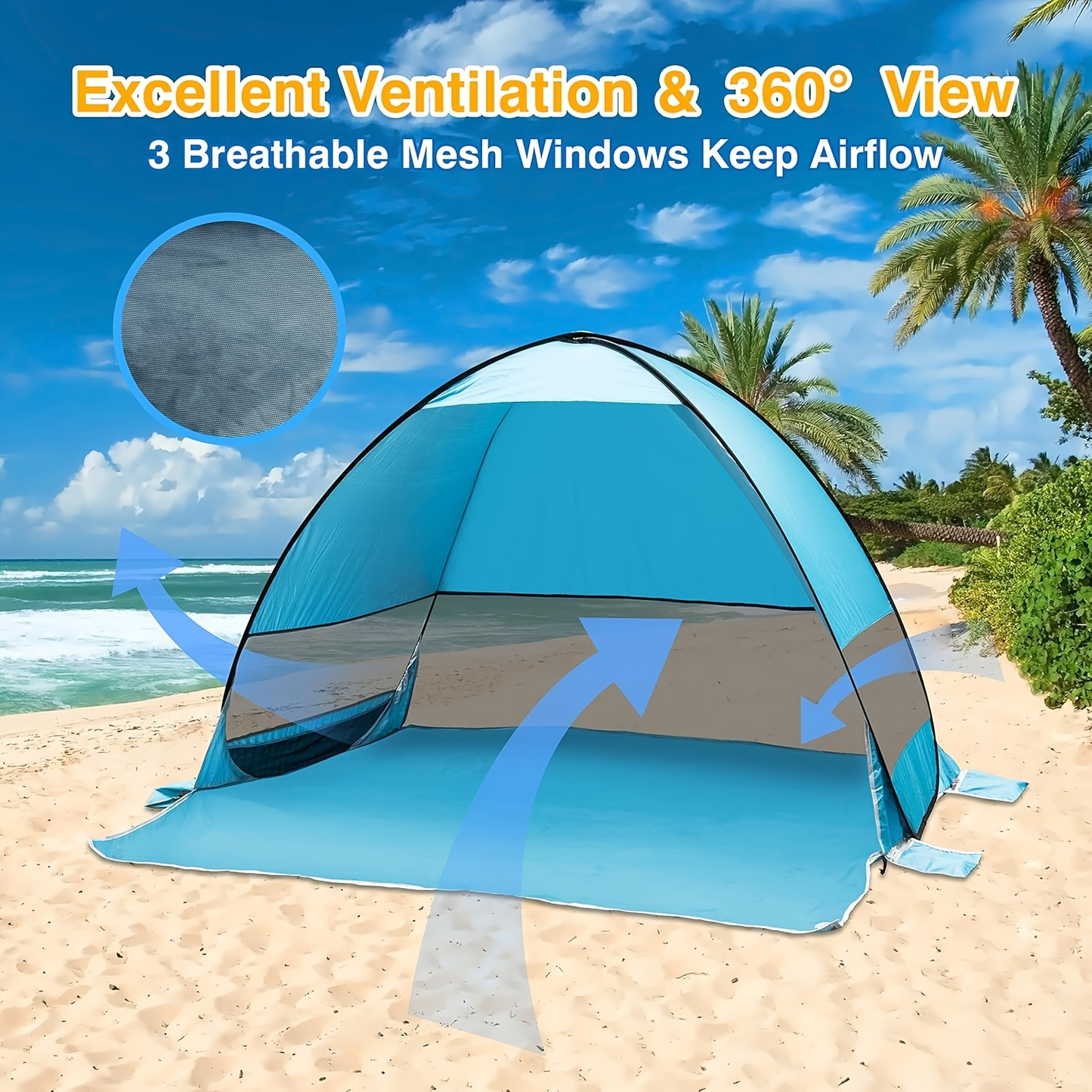 Beach Tent Pop Up Sun Shade 2-3 Person Anti-UV with Carry Bag