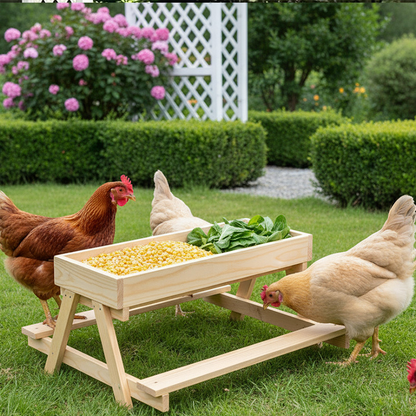 Wooden Chicken Feeder Trough Poultry Dining Table No Waste Farm