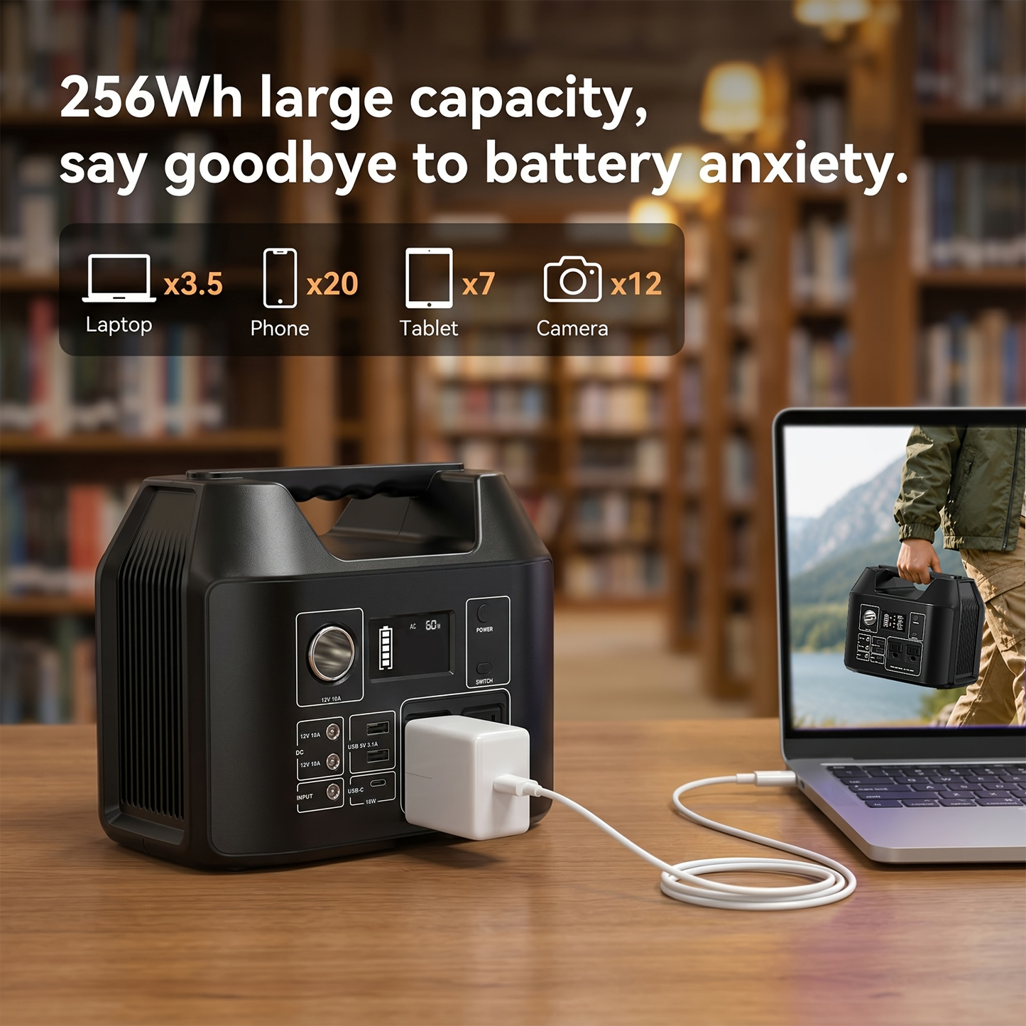 Portable Power Station Solar Generator 146Wh/300W | AC Outlet DC USB LED | Camping Emergency Backup Battery Pack Outdoor Charging