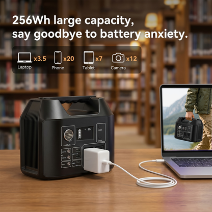 Portable Power Station Solar Generator 146Wh/300W | AC Outlet DC USB LED | Camping Emergency Backup Battery Pack Outdoor Charging