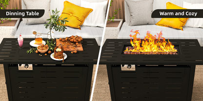 Propane Fire Pit Table Outdoor 50,000 BTU Gas Fire Table with Lid Lava Rocks & Waterproof Cover for Patio Backyard Deck Black Brown 40"/44"