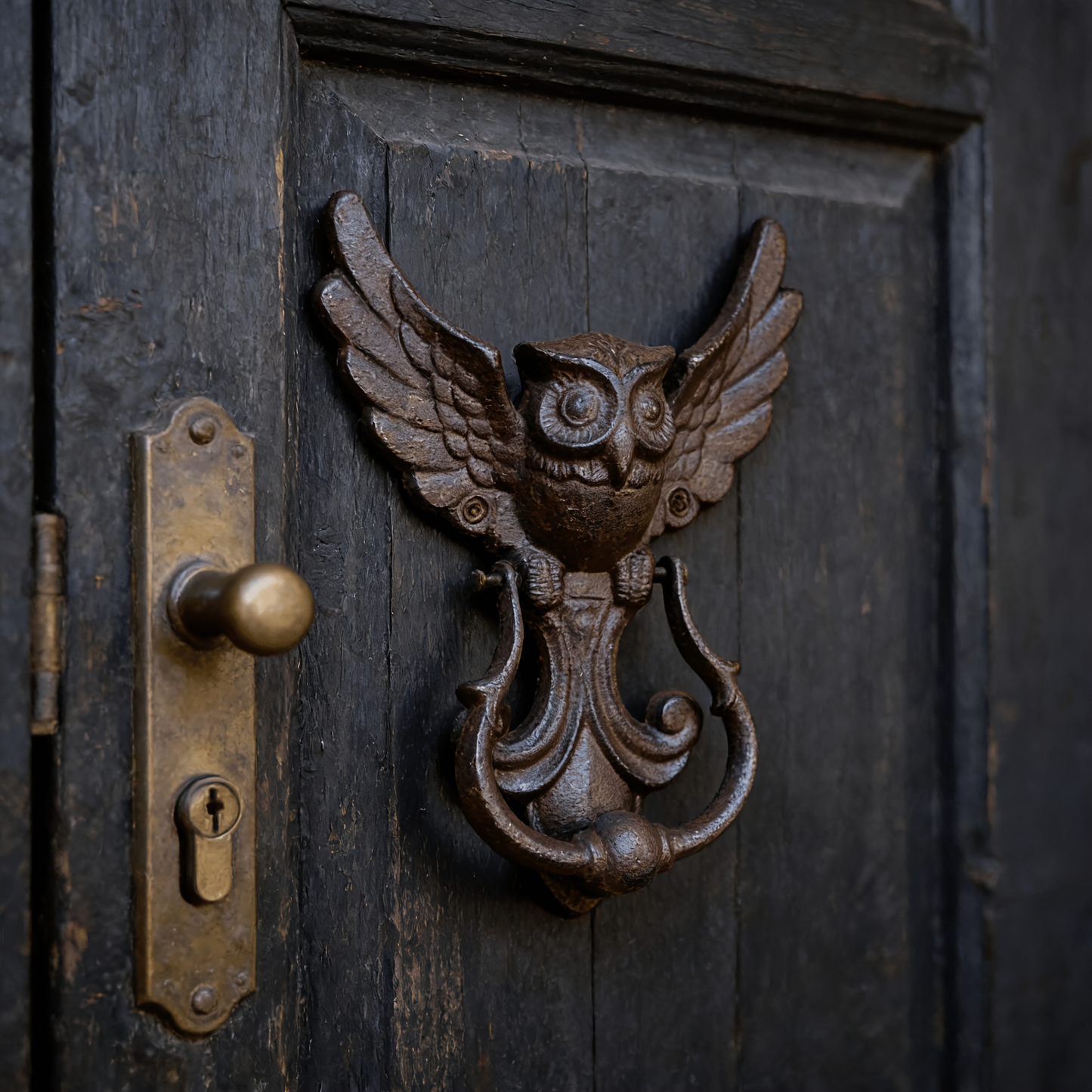 Cast Iron Owl Door Knocker Vintage Rustic Wrought Iron Door Handle Farmhouse Gate Pull Decorative Home Entryway Housewarming Gift