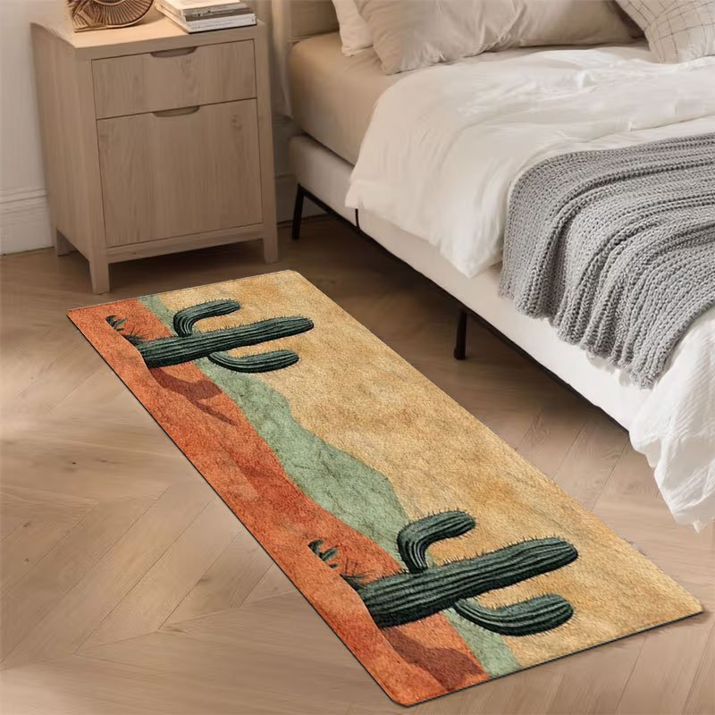 Non-Slip Doormat Cactus Desert Print Flannel Floor Mat – Soft Washable Rug for Bedroom Living Room Entryway Home Decor