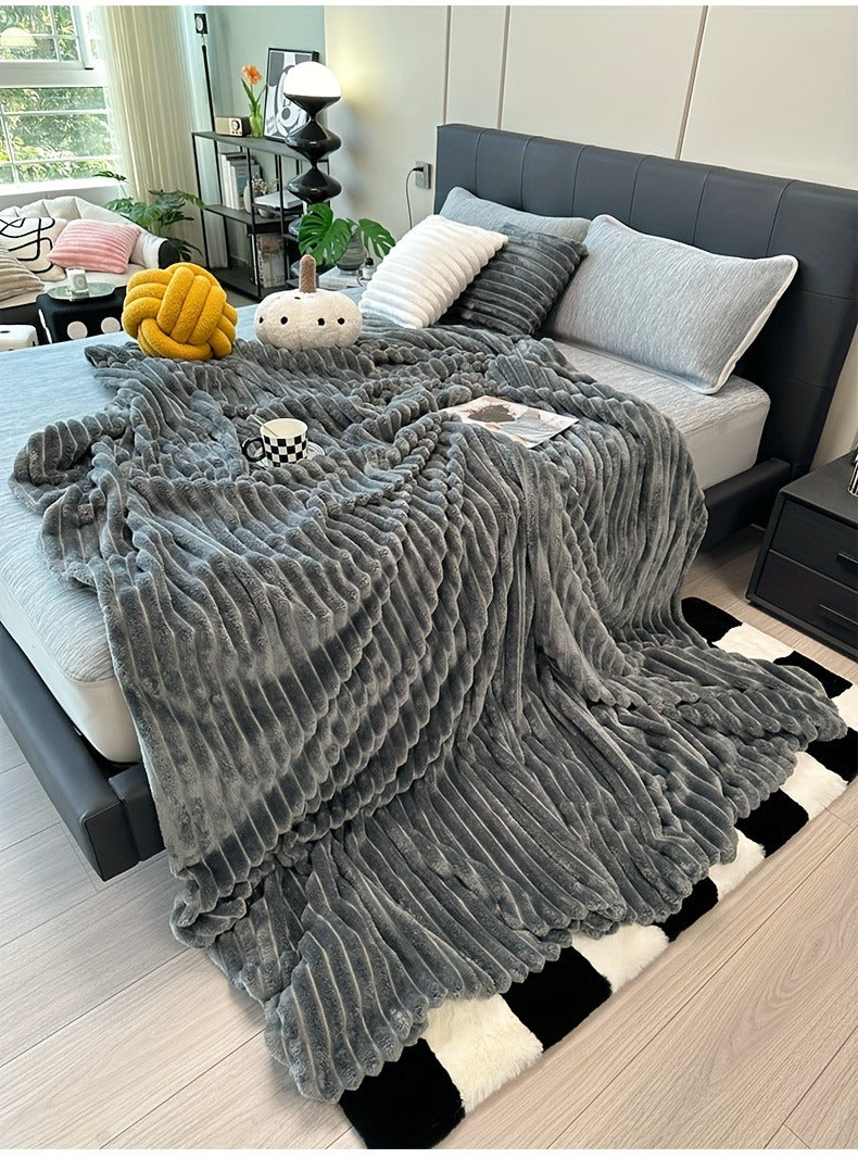 Fleece Blanket Double-Sided 3D Faux Rabbit Fur Throw – Ultra-Soft Thick 300-350g/m² for Home, Office, Travel & Camping, Multiple Sizes & Colors