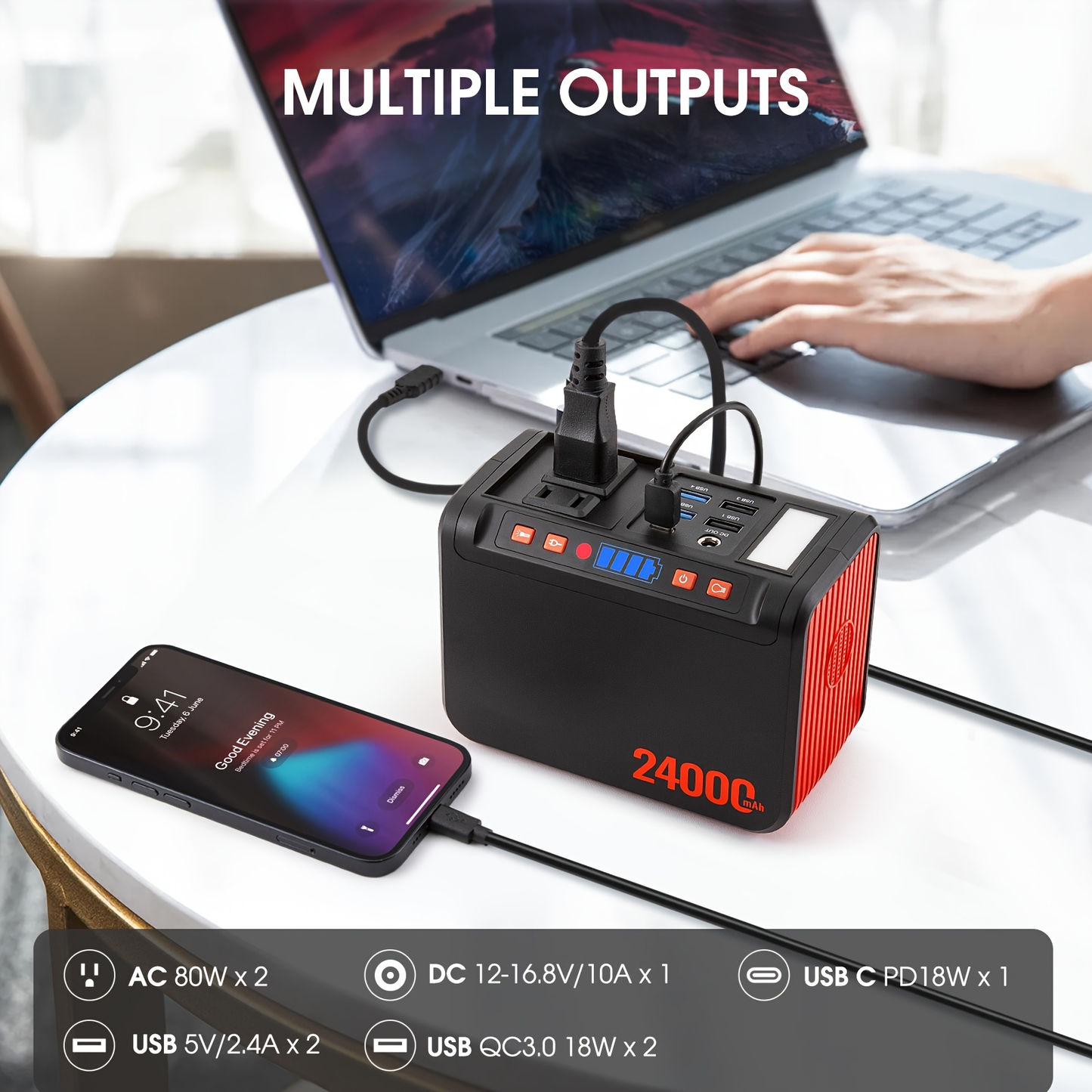 Outdoor Power Bank Portable Power Station 88Wh/222Wh – 100W/250W, 2×110V AC, DC/USB/USB-C, LED Light, Optional 40W Solar Panel for Camping, Hiking & Emergency