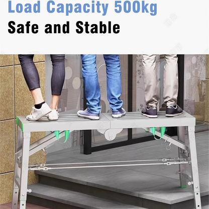 Scaffolding Work Platform Folding Steel Step Ladder 1000 LBS Heavy Duty Adjustable Height Portable Drywall Bench for Painting Decorating Car Washing RV Cleaning