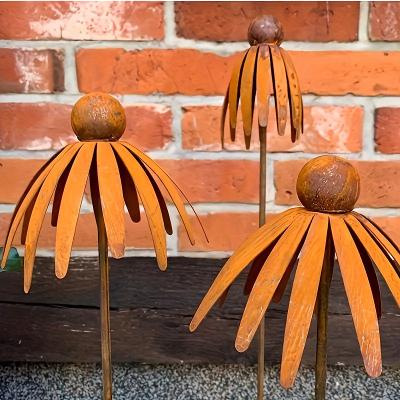 Iron Garden Stake | Rustic Leaf Top Outdoor Decor Flower Pot Patio