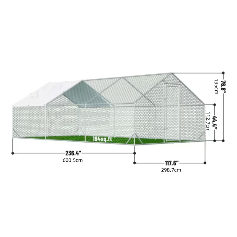 Metal Chicken Run Walk-in Poultry Enclosure with UV Protection - Dome Flat & Spire Roof Styles, Spacious Outdoor Backyard Farm Chicken Pen, Multiple Size Options