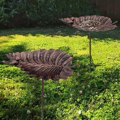 Bird Bath | Cast Iron Leaf Garden Stake Rust Resistant Lawn Patio Gift