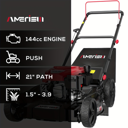 Gas Lawn Mower 21-Inch 144cc/170cc Push & Self-Propelled 2-in-1/3-in-1 Mulching, 6-Position Height Adjustment, High Rear Wheels, Foldable Handle