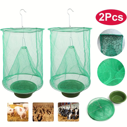 Fly Trap Outdoor Hanging Reusable – Ranch Stable Fly Catcher Cage for Farm Yard Garden, Non-Toxic Fly Killer 2 & 4 Pack