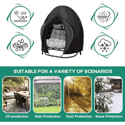 Egg Chair Cover Waterproof Heavy Duty Extra Large Swing Chair Cover with Zip & Secure Drawstring Buckle – UV Resistant Outdoor Hanging Chair Protector for Garden Patio Yard