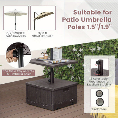 Patio Umbrella Base 3-in-1 Fillable 175 lbs with Table Tray & Planter Box Wheeled Stand Fits 1.5"/1.9" Poles 6-10 ft Market Offset Umbrellas HDPE Brown