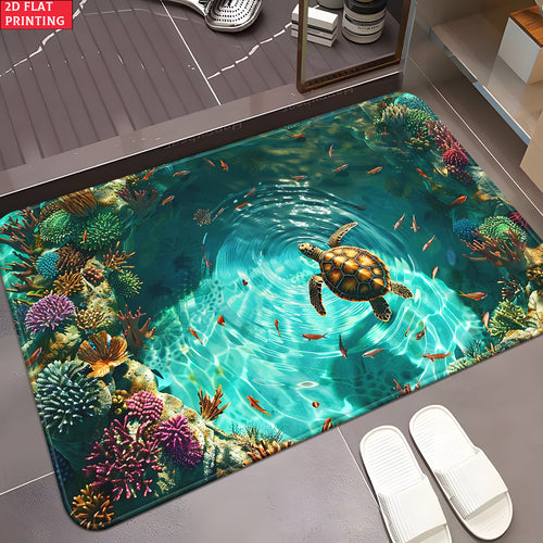 Sea Turtle Illusion Floor Mat Non-Slip 700GSM Microfiber Absorbent Machine Washable Rug Bathroom Bedroom Living Room Outdoor Camping Picnic
