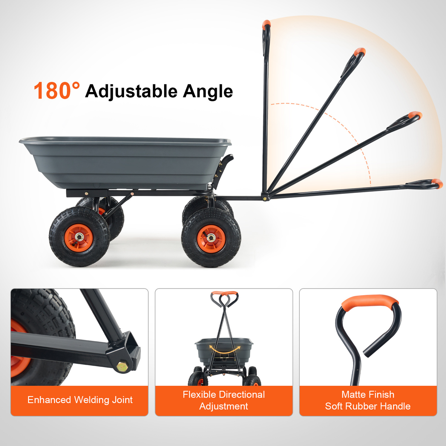 Garden Dump Cart 880LBS Convertible Flatbed Utility Wheelbarrow with 2-in-1 Handle, Removable Side Panels, Mesh Cover & 10" Rubber Tires – 400/600/880 LBS