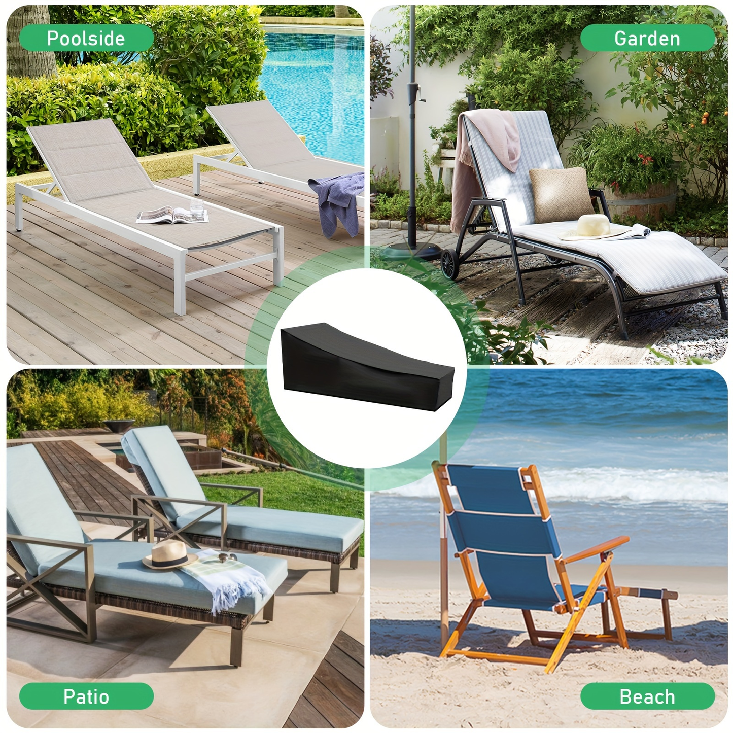 Patio Chaise Lounge Cover Waterproof UV Resistant 210D Oxford Heavy Duty Outdoor Lounge Chair Protector with Windproof Drawstring for Garden Yard Deck – Dust Rain Snow Protection