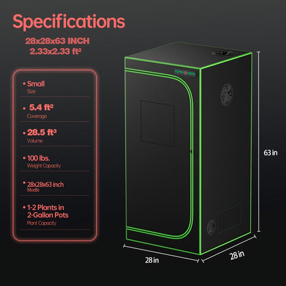 Grow Tent 1680D Thickened Mylar with Observation Window & Floor Tray | Pro-Grade Indoor Hydroponic Growing | 2x2 3x3 4x4 ft Multiple Size Options