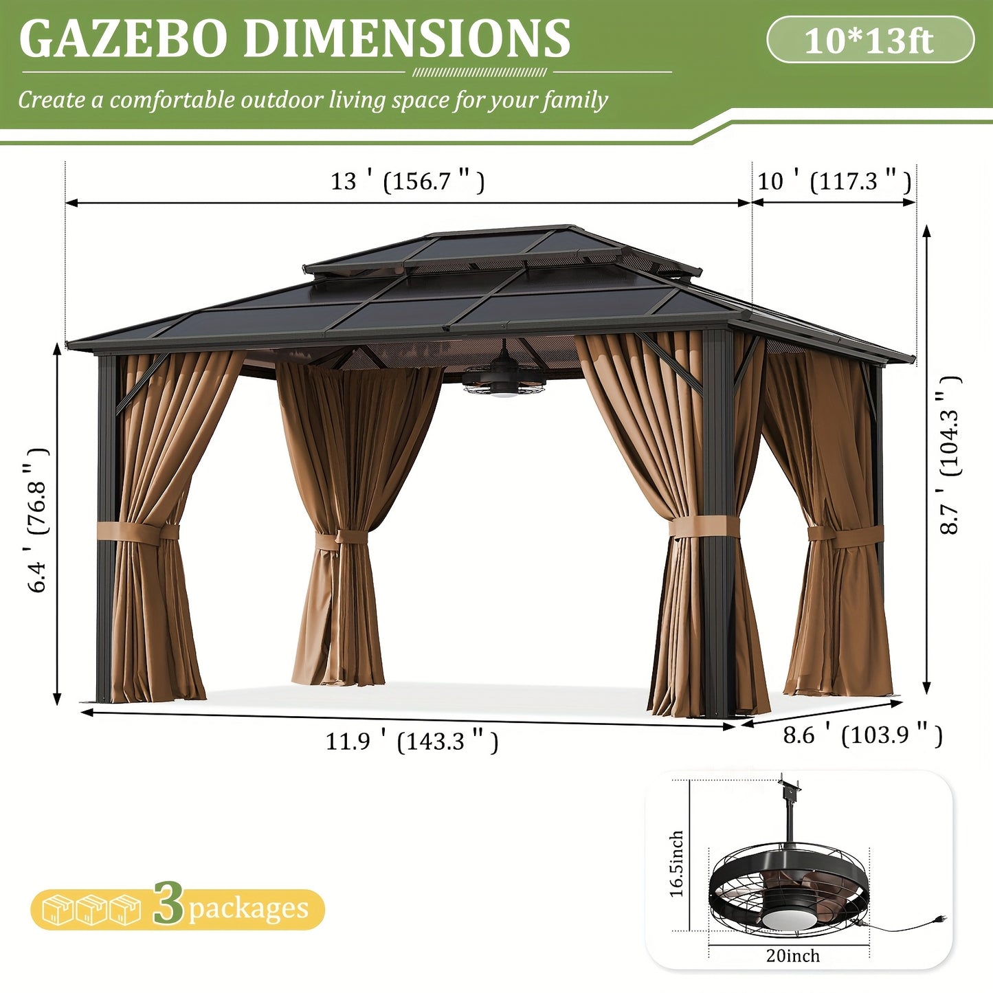 Hardtop Gazebo Polycarbonate Roof Aluminum Frame Curtains & Net