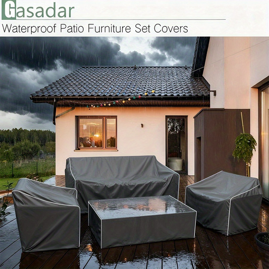 Outdoor Furniture Covers Set 4 Piece Waterproof, Heavy Duty Patio Cover for Sofa Lawn Chairs Coffee Table, Windproof Buckle Straps Reinforced Stitching All-Weather Protection, Black