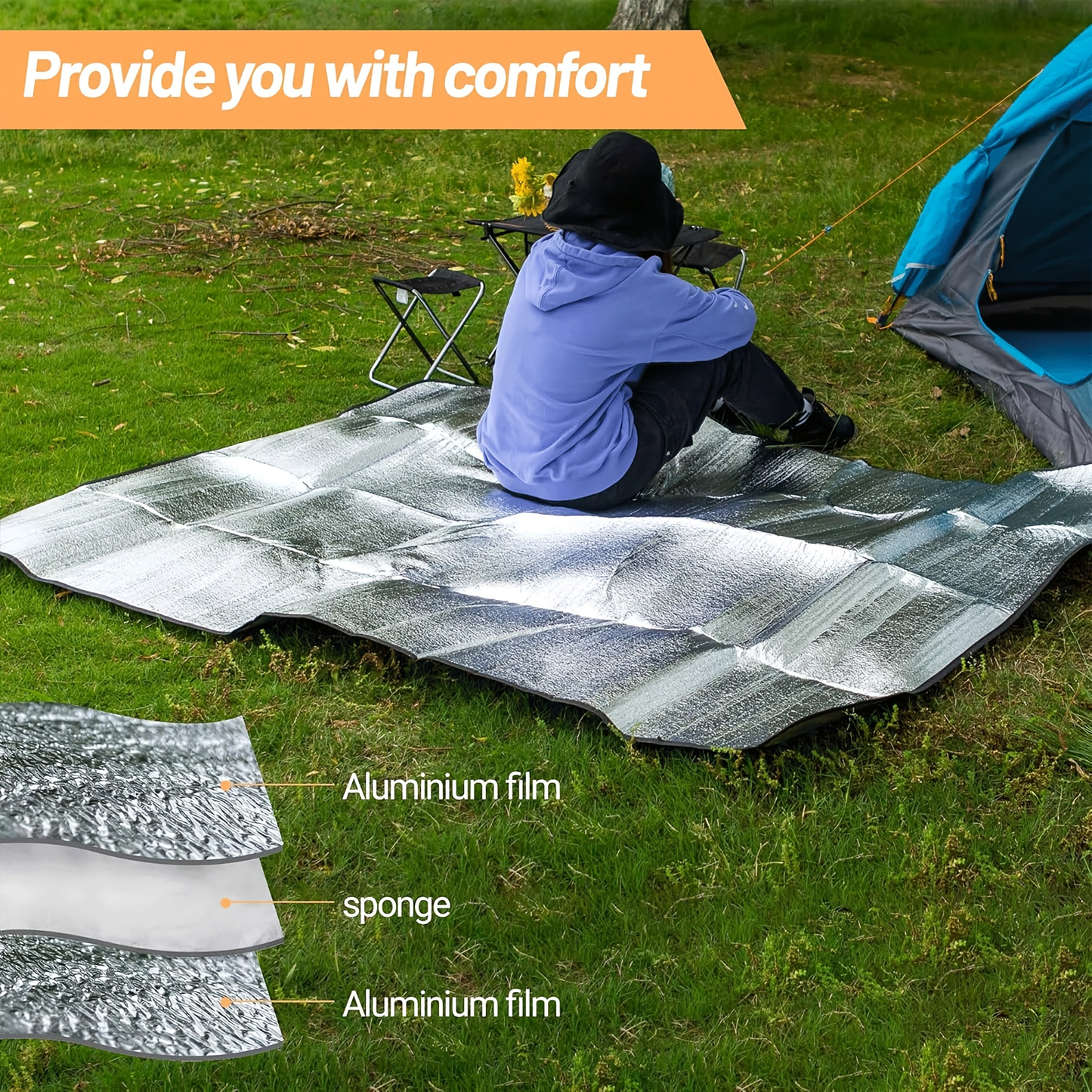 Insulated Camping Mat 2-Pack Aluminum Foil EPE Foam Foldable Moisture-Proof Outdoor Picnic Mat 78x39in – Portable Lightweight All-Season Ground Pad