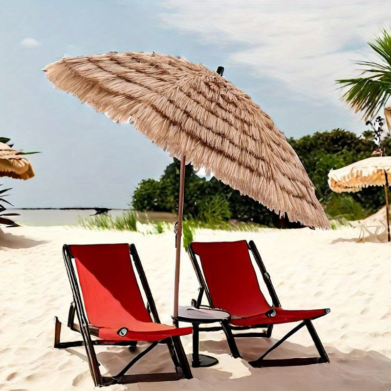 Thatch Tiki Umbrella 7.5 Ft Outdoor Patio Umbrella UV Protection Steel Pole Push Button Tilt Reclining Canopy for Patio Pool Garden Beach Backyard