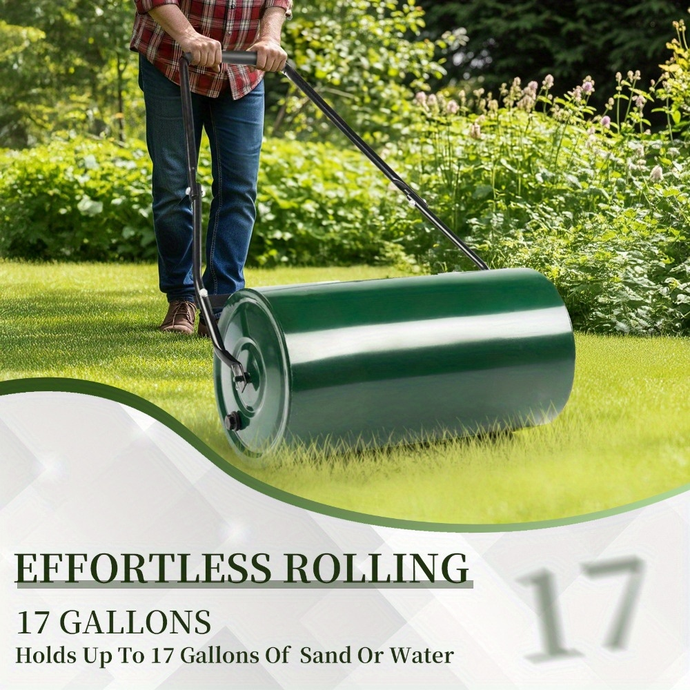 Lawn Roller 24" Heavy Duty Steel Fillable with Water or Sand, Push-Pull Dual Operation, Ergonomic U-Handle & Foam Grip for Leveling Seeding Compacting Yard Garden