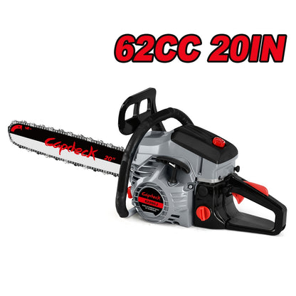 62CC Chainsaw Kit 20-Inch – 2-Stroke Gas Powered Logging Saw with Tool Kit, Oil Can & Bar Cover, Anti-Vibration Handle