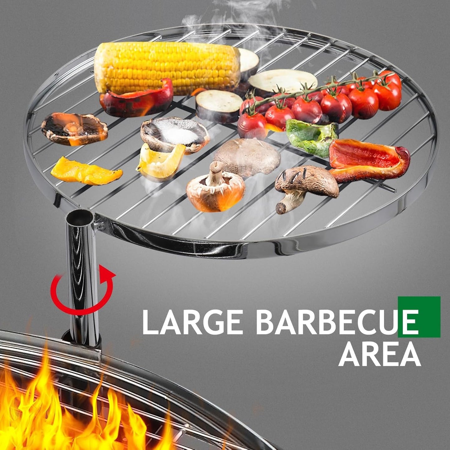 BBQ Fire Pit 33 Inch Wood Burning Outdoor Fire Pit with Swivel Cooking Grate, 2 Removable Grills for Backyard Patio Picnic Outside Camping