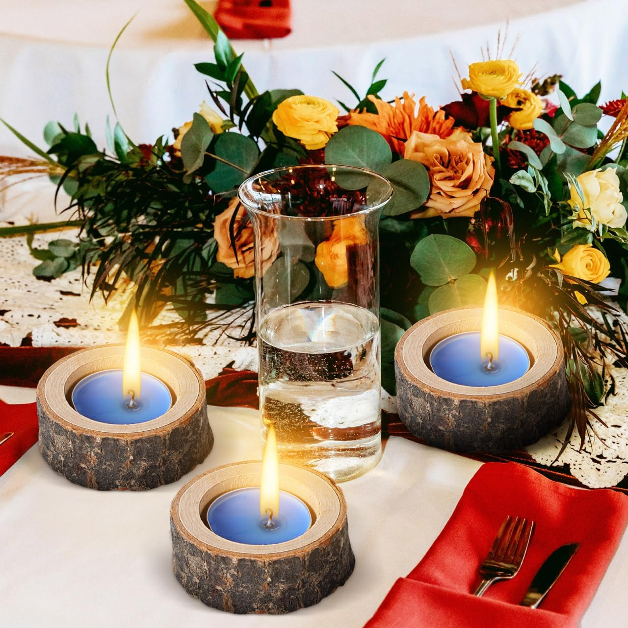 Wooden Tealight Candle Holders Set of 22 – Natural Birch Stump Votive Candlestick Centerpiece for Wedding, Party & Rustic Home Decor