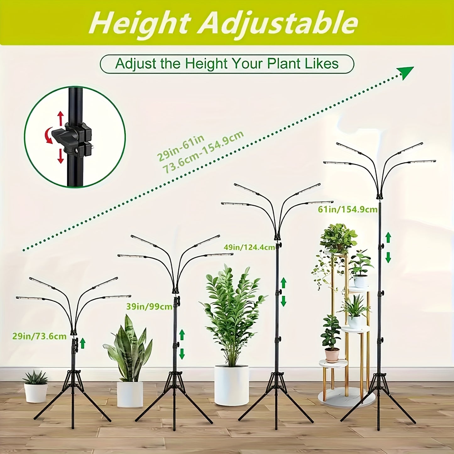 Tripod Grow Light Stand 4/5/6 Head Full Spectrum USB | Adjustable Tripod Stand Auto On/Off Timer | Indoor Plant Growth Lamp Floor Standing Flexible