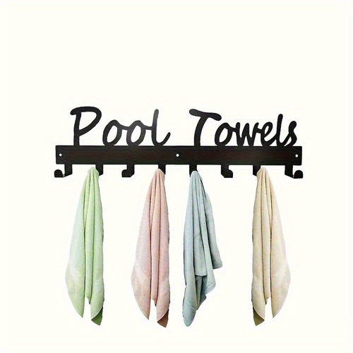 Outdoor Pool Towel Rack Wall Mounted 8 Hooks, Towel Hanger for Bathrobes Towels Clothes, Patio Backyard Spa Pool Area Decor Organizer