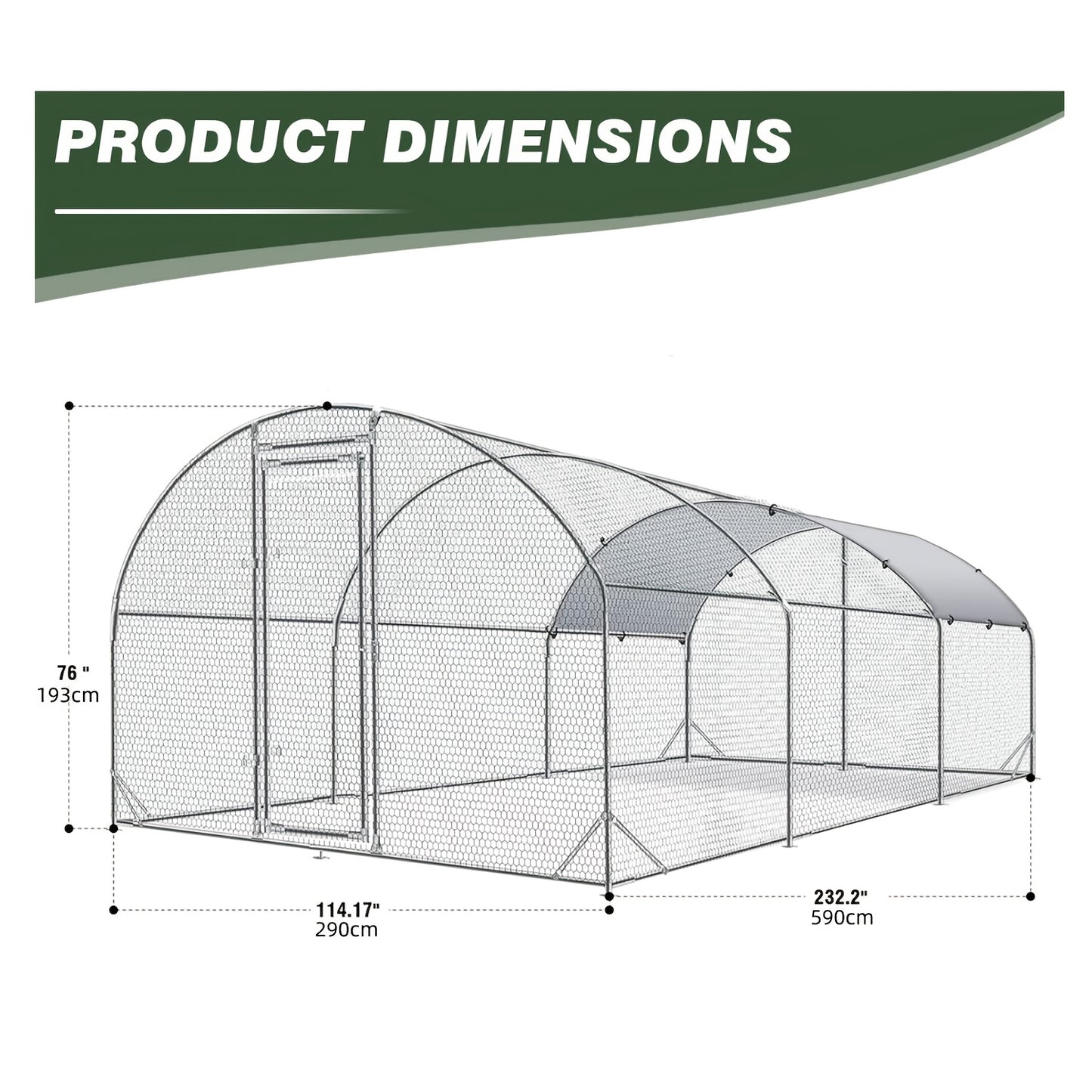 Metal Chicken Run Walk-in Poultry Enclosure with UV Protection - Dome Flat & Spire Roof Styles, Spacious Outdoor Backyard Farm Chicken Pen, Multiple Size Options