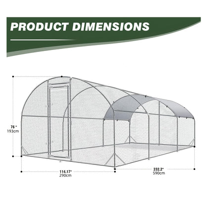 Metal Chicken Run Walk-in Poultry Enclosure with UV Protection - Dome Flat & Spire Roof Styles, Spacious Outdoor Backyard Farm Chicken Pen, Multiple Size Options