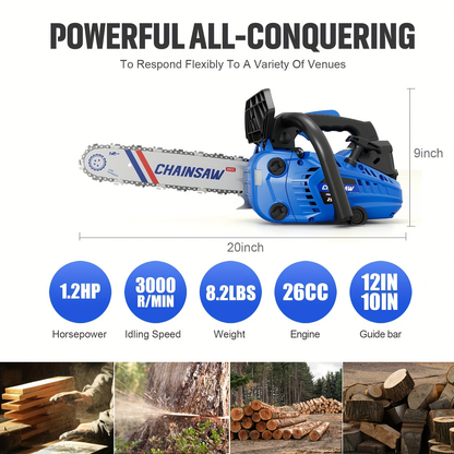 Gas Chainsaw Set – 12-Inch 25CC Pruning Saw & 20-Inch 62CC Heavy-Duty Log Cutting Chainsaw, Choose by Need