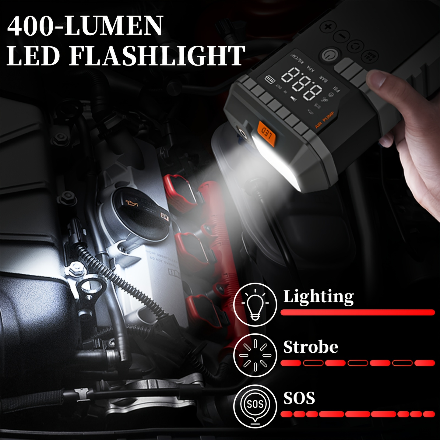 Jump Starter Power Bank 10000A 4-in-1 with 150 PSI Air Compressor LED Emergency Light USB Charging for Gas Diesel 12V Car Battery Emergency Starter Kit