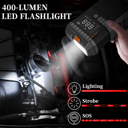 Jump Starter Power Bank 10000A 4-in-1 with 150 PSI Air Compressor LED Emergency Light USB Charging for Gas Diesel 12V Car Battery Emergency Starter Kit