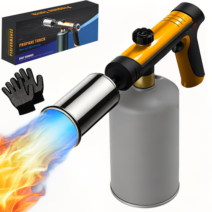 Propane Torch Gun with Safety Lock & One-Touch Max Fire – Adjustable Flame Butane Burner for Searing Steak, BBQ, Caramel, Camping, Welding & Crafts (Gas Not Included)