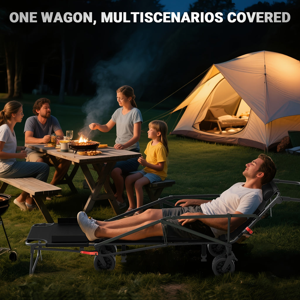 Folding Wagon 2-in-1 Convertible Beach Chair 650LBS | All-Terrain Utility Cart Camping Beach Garden Shopping