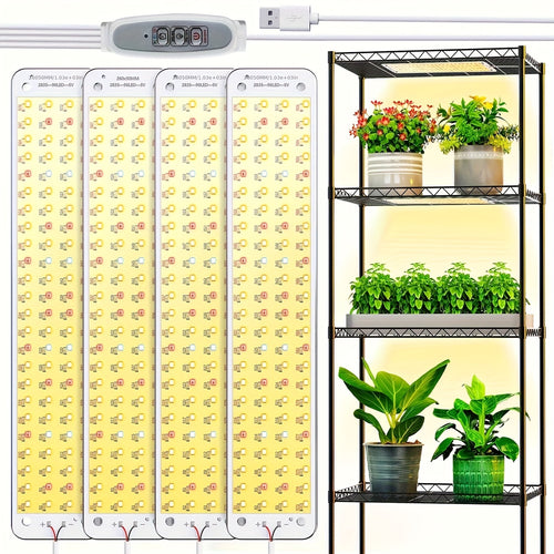 Ultra-Thin Grow Light Under Cabinet Full Spectrum 10-Level Dimming | 3/9/12H Timer High Lumen Sticky & Hangable All Growth Stages | 4pcs Indoor Plants