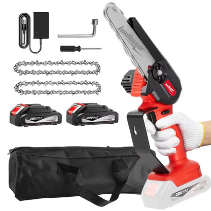 Mini Chainsaw Cordless 4 & 6 Inch Electric - Upgraded Portable Battery Chainsaw with Safety Lock, Splash-Proof Cover & Rechargeable Battery for Tree Pruning, Branch Cutting & Garden Use