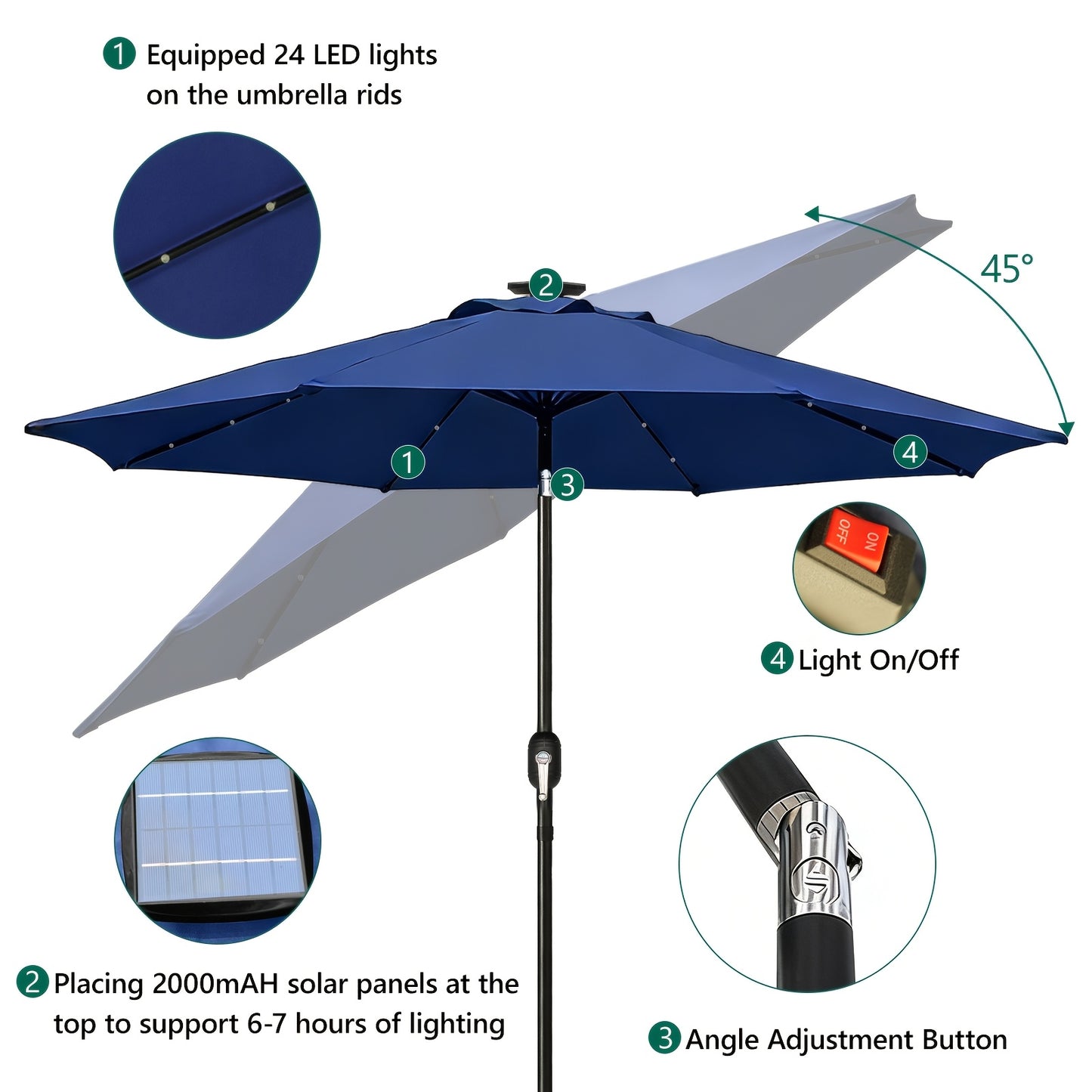 Outdoor Umbrella 9FT Solar LED Lights for Patio Garden Pool Beach