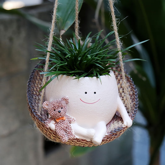 Cute Hanging Planters with Funny Face & Bear Design – Unique Decorative Flower Pots for Indoor Plants, Home, Office & Garden – Fun Plant Gift for Mom
