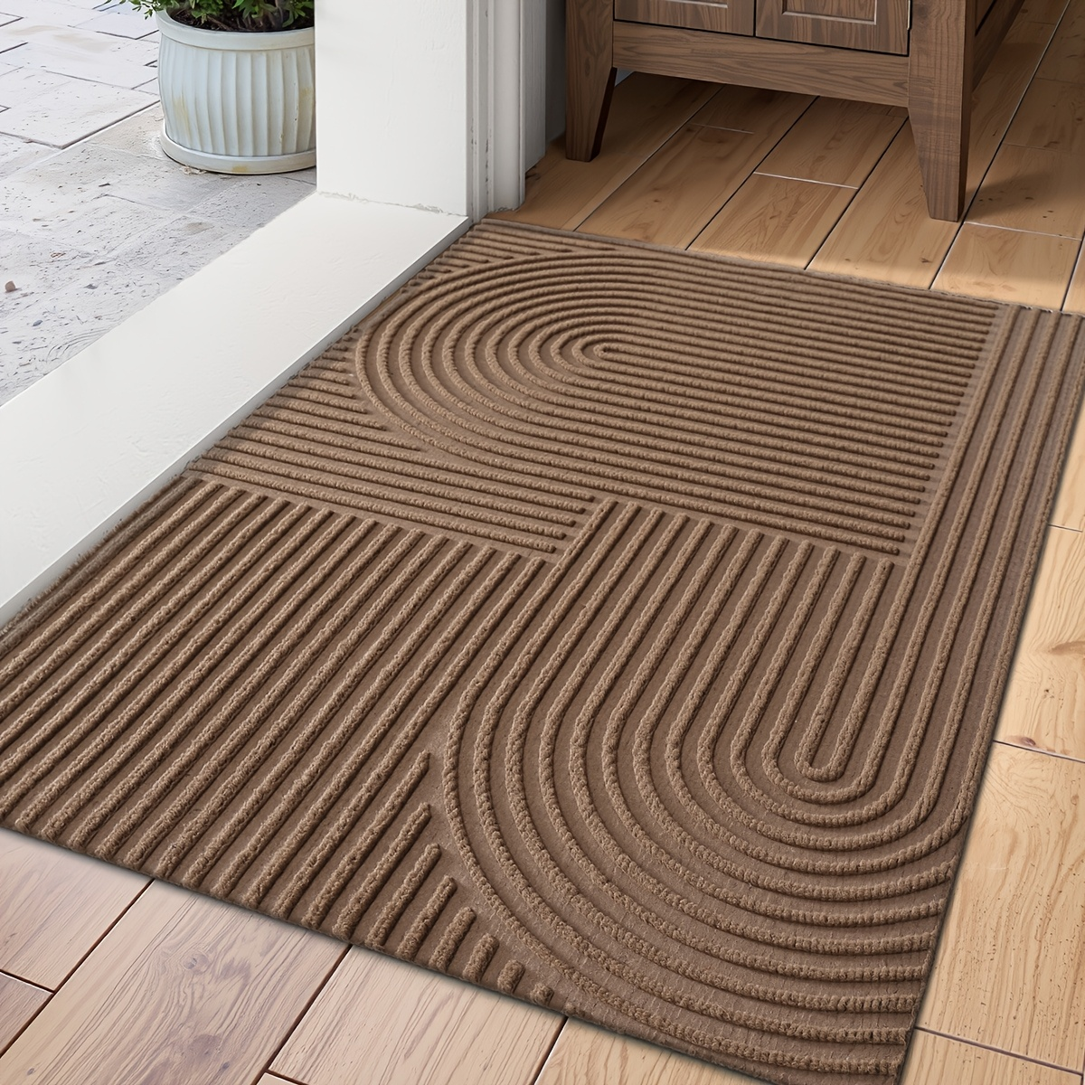 Non-Slip Door Mat Geometric Entryway Rug Indoor Outdoor Low Profile Floor Mat for Front Door Patio Home Decor