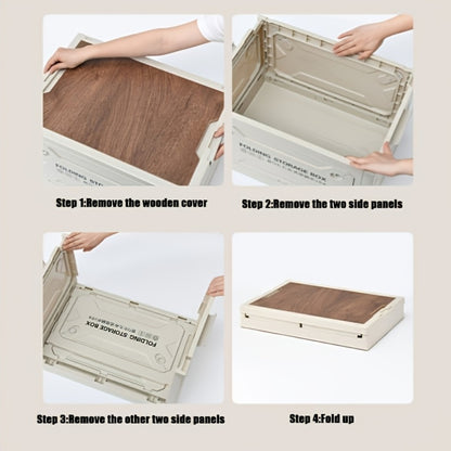 Outdoor Folding Table ABS 5-Door Storage Compartments Wooden Lid Portable Camping Table for Party, Travel, Picnic & Backyard Use