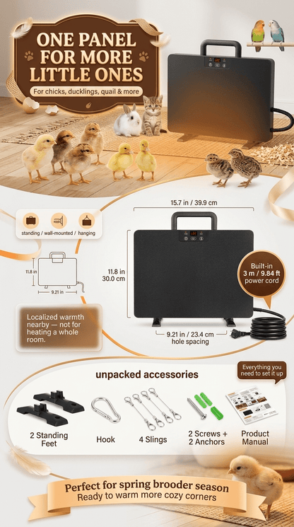 Brooder Heater | Chick Duck Quail 3 Heat Levels Timer Digital Display